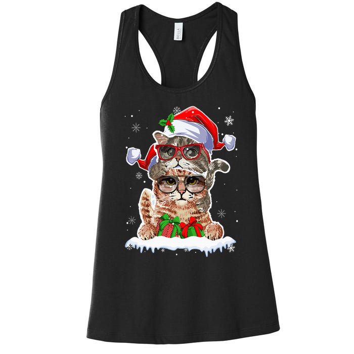 Cat Christmas Santa Cat Mom Cat Dad Cat Lover Merry Catmas Women's Racerback Tank