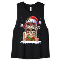 Cat Christmas Santa Cat Mom Cat Dad Cat Lover Merry Catmas Women's Racerback Cropped Tank