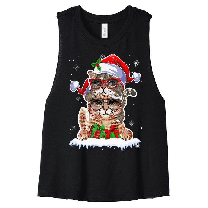 Cat Christmas Santa Cat Mom Cat Dad Cat Lover Merry Catmas Women's Racerback Cropped Tank