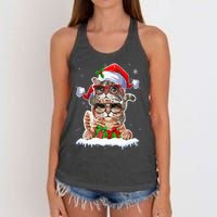 Cat Christmas Santa Cat Mom Cat Dad Cat Lover Merry Catmas Women's Knotted Racerback Tank