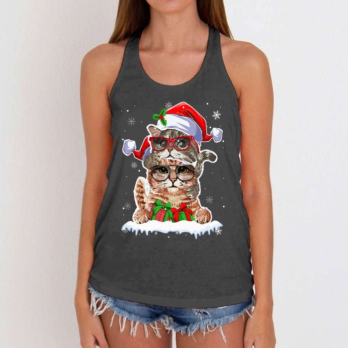 Cat Christmas Santa Cat Mom Cat Dad Cat Lover Merry Catmas Women's Knotted Racerback Tank