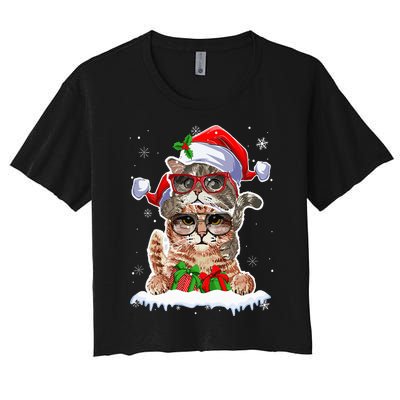 Cat Christmas Santa Cat Mom Cat Dad Cat Lover Merry Catmas Women's Crop Top Tee