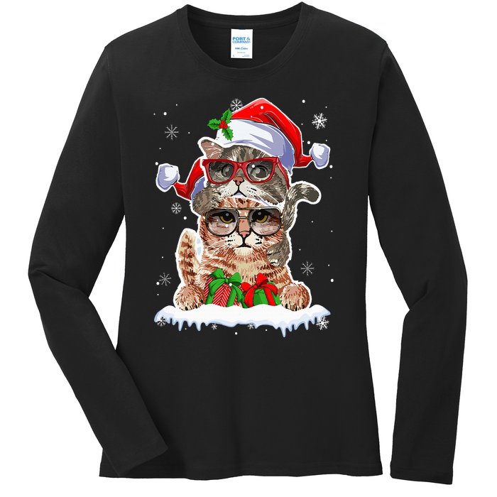 Cat Christmas Santa Cat Mom Cat Dad Cat Lover Merry Catmas Ladies Long Sleeve Shirt