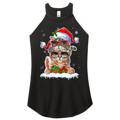 Cat Christmas Santa Cat Mom Cat Dad Cat Lover Merry Catmas Women's Perfect Tri Rocker Tank