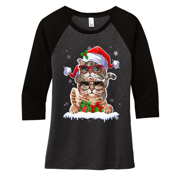 Cat Christmas Santa Cat Mom Cat Dad Cat Lover Merry Catmas Women's Tri-Blend 3/4-Sleeve Raglan Shirt