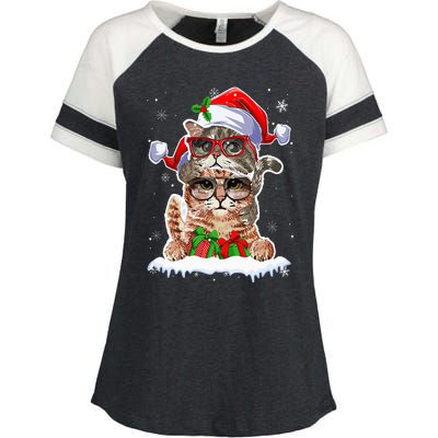 Cat Christmas Santa Cat Mom Cat Dad Cat Lover Merry Catmas Enza Ladies Jersey Colorblock Tee