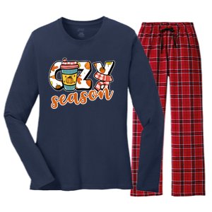 Cute Crazy Season Fall Autumn Coffee Pumpkin Spice Women's Long Sleeve Flannel Pajama Set 