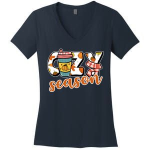 Cute Crazy Season Fall Autumn Coffee Pumpkin Spice Women's V-Neck T-Shirt