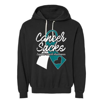 Cervical Cancer Sucks Teal White Support Ribbon Garment-Dyed Fleece Hoodie