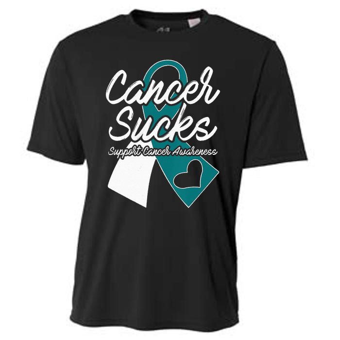 Cervical Cancer Sucks Teal White Support Ribbon Cooling Performance Crew T-Shirt