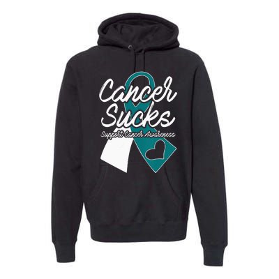 Cervical Cancer Sucks Teal White Support Ribbon Premium Hoodie