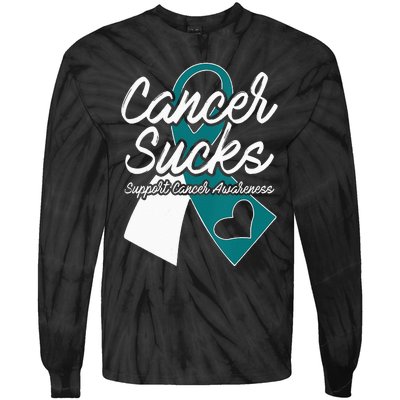 Cervical Cancer Sucks Teal White Support Ribbon Tie-Dye Long Sleeve Shirt