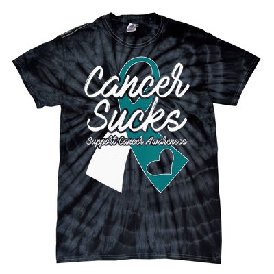 Cervical Cancer Sucks Teal White Support Ribbon Tie-Dye T-Shirt