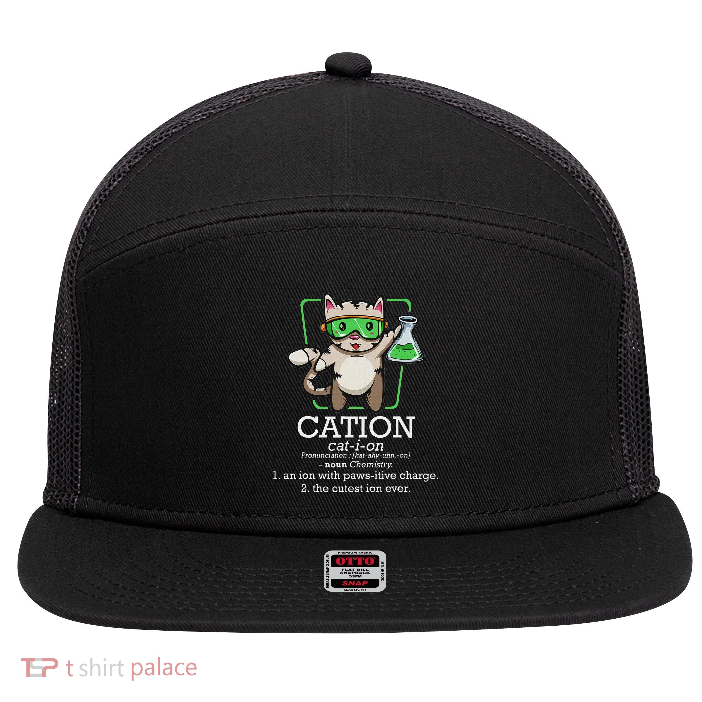 Cation Cute Science Cat Pawsitive Element Chemistry Teacher 7 Panel Mesh Trucker Snapback Hat