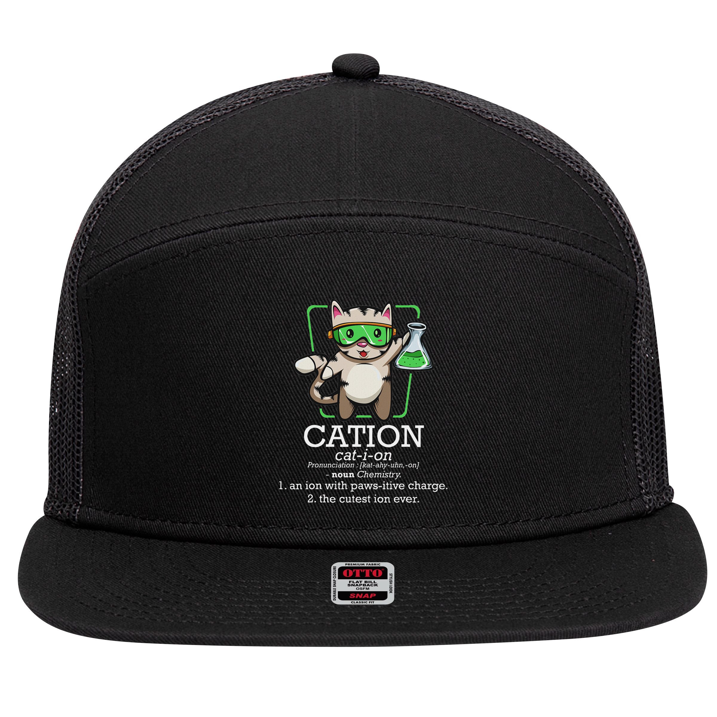 Cation Cute Science Cat Pawsitive Element Chemistry Teacher 7 Panel Mesh Trucker Snapback Hat