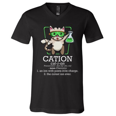 Cation Cute Science Cat Pawsitive Element Chemistry Teacher V-Neck T-Shirt