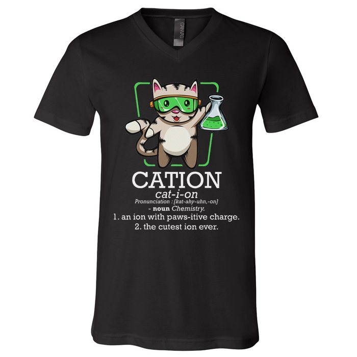 Cation Cute Science Cat Pawsitive Element Chemistry Teacher V-Neck T-Shirt
