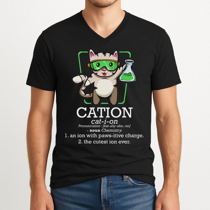 Cation Cute Science Cat Pawsitive Element Chemistry Teacher V-Neck T-Shirt