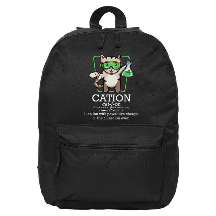 Cation Cute Science Cat Pawsitive Element Chemistry Teacher 16 in Basic Backpack