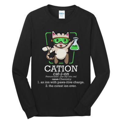 Cation Cute Science Cat Pawsitive Element Chemistry Teacher Tall Long Sleeve T-Shirt