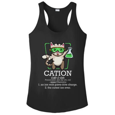 Cation Cute Science Cat Pawsitive Element Chemistry Teacher Ladies PosiCharge Competitor Racerback Tank