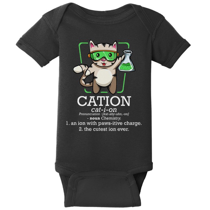Cation Cute Science Cat Pawsitive Element Chemistry Teacher Baby Bodysuit