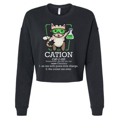 Cation Cute Science Cat Pawsitive Element Chemistry Teacher Cropped Pullover Crew