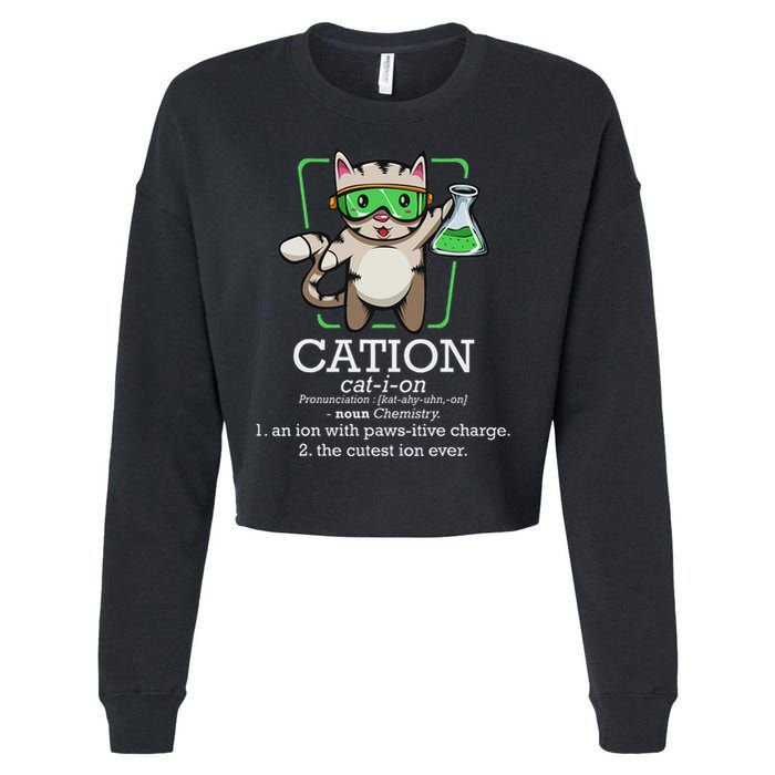 Cation Cute Science Cat Pawsitive Element Chemistry Teacher Cropped Pullover Crew