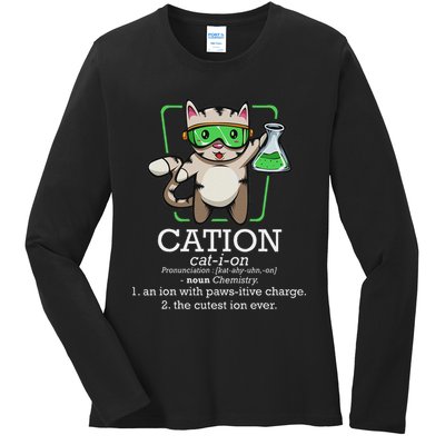 Cation Cute Science Cat Pawsitive Element Chemistry Teacher Ladies Long Sleeve Shirt
