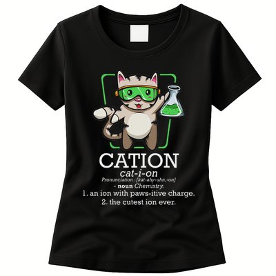 Cation Cute Science Cat Pawsitive Element Chemistry Teacher Womens T-Shirt
