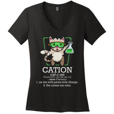 Cation Cute Science Cat Pawsitive Element Chemistry Teacher Women's V-Neck T-Shirt