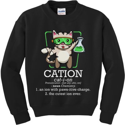 Cation Cute Science Cat Pawsitive Element Chemistry Teacher Kids Sweatshirt