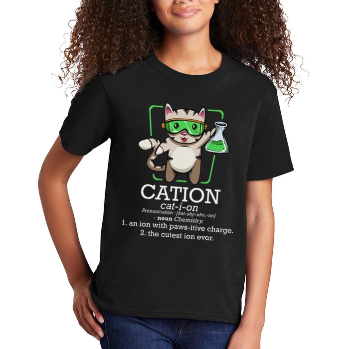 Cation Cute Science Cat Pawsitive Element Chemistry Teacher Kids T-Shirt