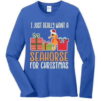 Cute Christmas Seahorse I Want A Seahorse Funny Gift Ladies Long Sleeve Shirt