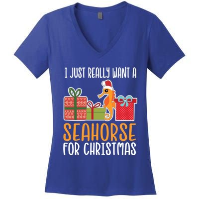 Cute Christmas Seahorse I Want A Seahorse Funny Gift Women's V-Neck T-Shirt