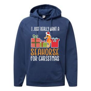 Cute Christmas Seahorse I Want A Seahorse Funny Gift Performance Fleece Hoodie