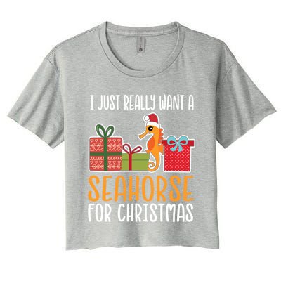 Cute Christmas Seahorse I Want A Seahorse Funny Gift Women's Crop Top Tee