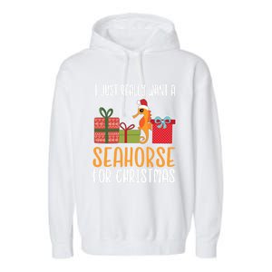 Cute Christmas Seahorse I Want A Seahorse Funny Gift Garment-Dyed Fleece Hoodie