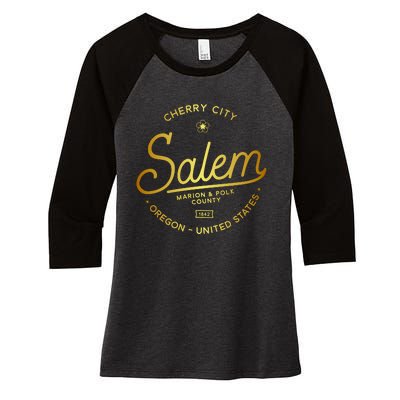 Cherry City Salem Oregon Marion & Polk County 1842 Women's Tri-Blend 3/4-Sleeve Raglan Shirt