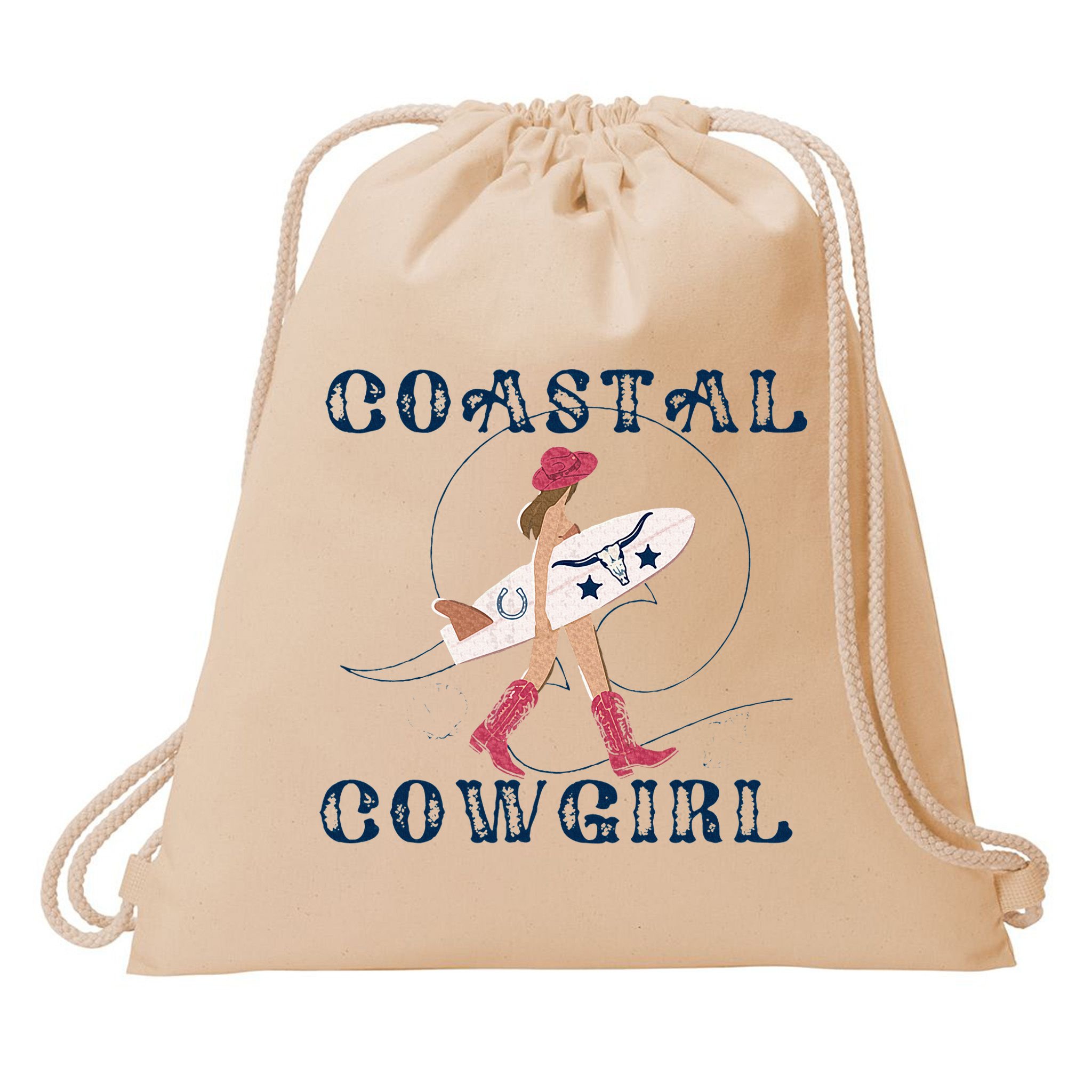 Coastal Cowgirl Surf Beach Drawstring Bag