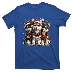 Cute Christmas Siberian Husky Puppy Dogs Santa Hat Mistletoe Gift T-Shirt