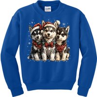 Cute Christmas Siberian Husky Puppy Dogs Santa Hat Mistletoe Gift Kids Sweatshirt