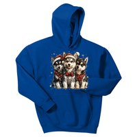 Cute Christmas Siberian Husky Puppy Dogs Santa Hat Mistletoe Gift Kids Hoodie