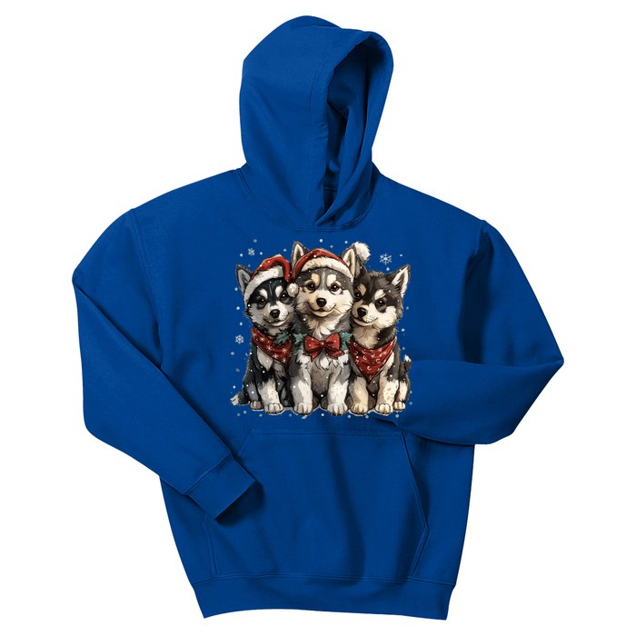 Cute Christmas Siberian Husky Puppy Dogs Santa Hat Mistletoe Gift Kids Hoodie