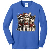 Cute Christmas Siberian Husky Puppy Dogs Santa Hat Mistletoe Gift Kids Long Sleeve Shirt