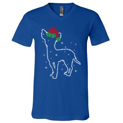 Cute Chihuahua Santa Hat Christmas Lights Dog Lover Xmas Gift V-Neck T-Shirt