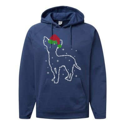 Cute Chihuahua Santa Hat Christmas Lights Dog Lover Xmas Gift Performance Fleece Hoodie