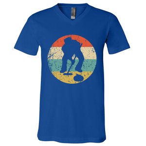 Curling Curler Silhouette Retro Sports Gift V-Neck T-Shirt