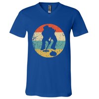 Curling Curler Silhouette Retro Sports Gift V-Neck T-Shirt