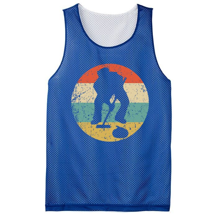 Curling Curler Silhouette Retro Sports Gift Mesh Reversible Basketball Jersey Tank